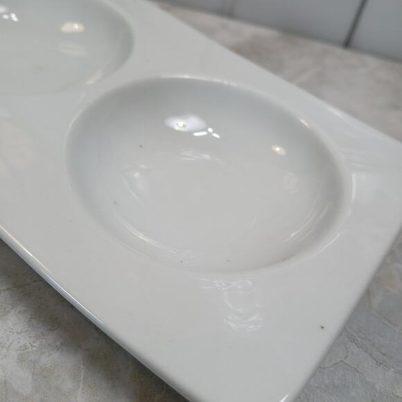 BIA White Ceramic 3 Section Serving Dish Sauce Tray Nuts Candy Tapas Charcuterie - Picture 9 of 10